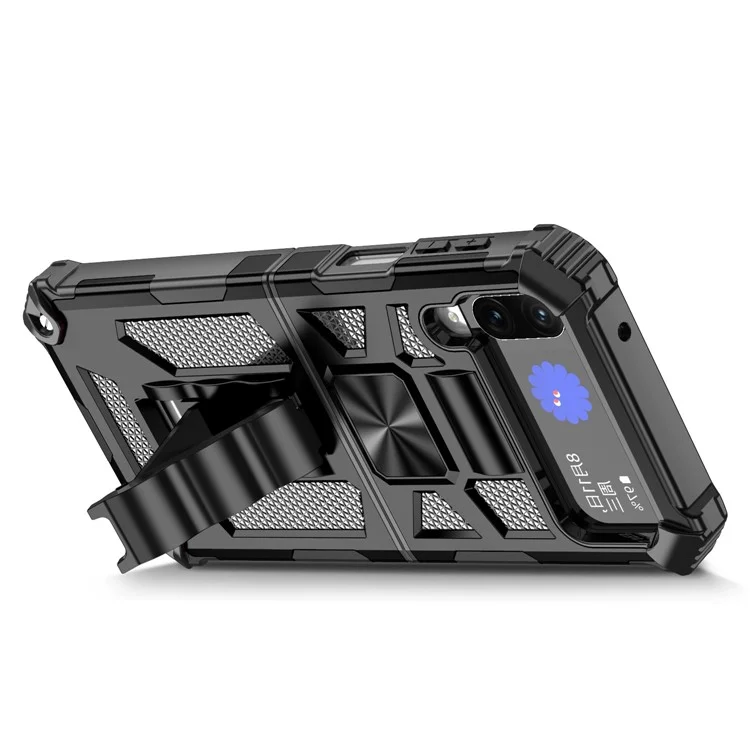 Для Samsung Galaxy Z Flip4 5G Kickstand Back Case Soft TPU+Hard PC Military Shockproof Protective Phone Cover - Черный