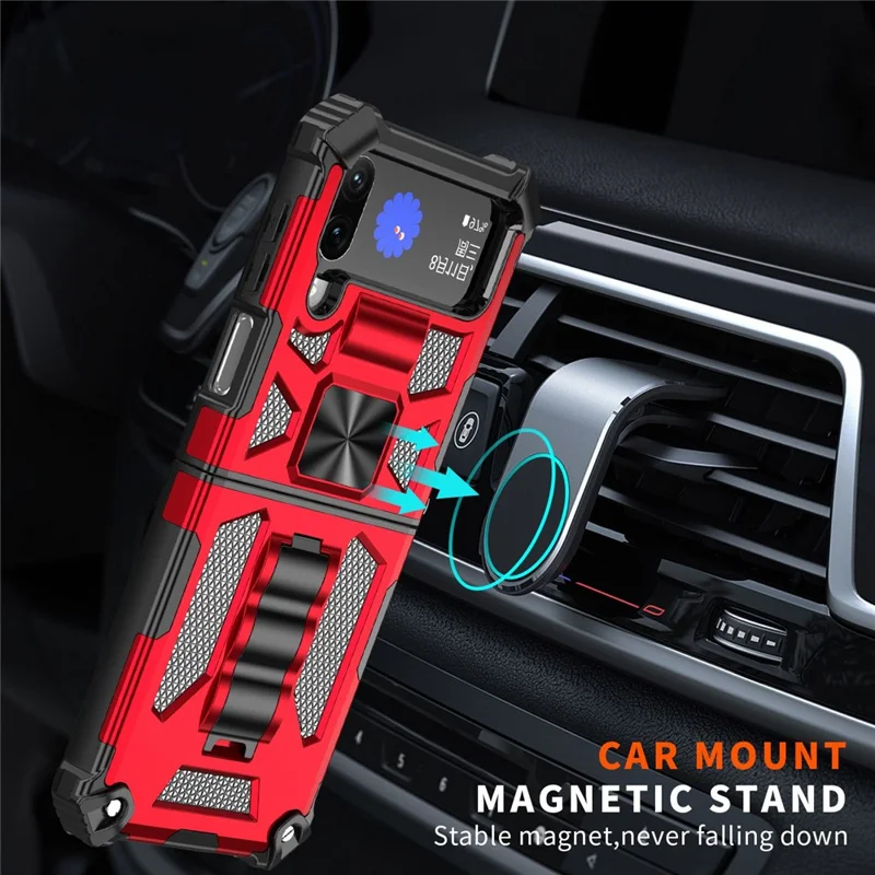Für Samsung Galaxy Z Flip4 5G Kickstand Rückseite Soft TPU + Hard PC Military Stoßfeste Schutzhülle - Rot