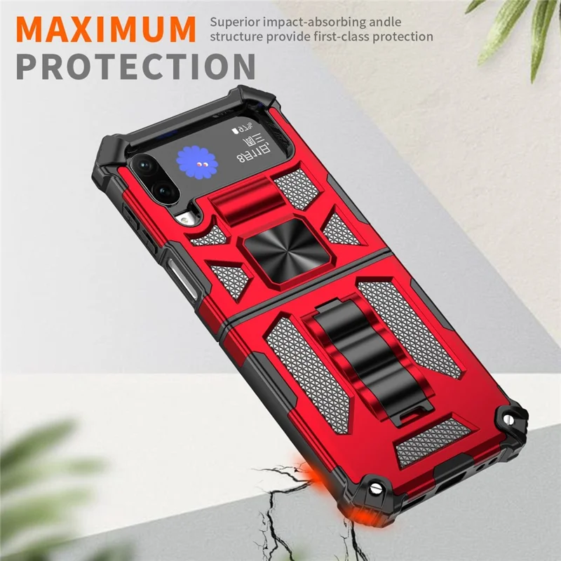 Für Samsung Galaxy Z Flip4 5G Kickstand Rückseite Soft TPU + Hard PC Military Stoßfeste Schutzhülle - Rot