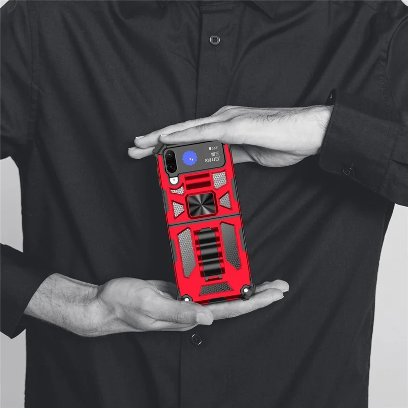 Für Samsung Galaxy Z Flip4 5G Kickstand Rückseite Soft TPU + Hard PC Military Stoßfeste Schutzhülle - Rot