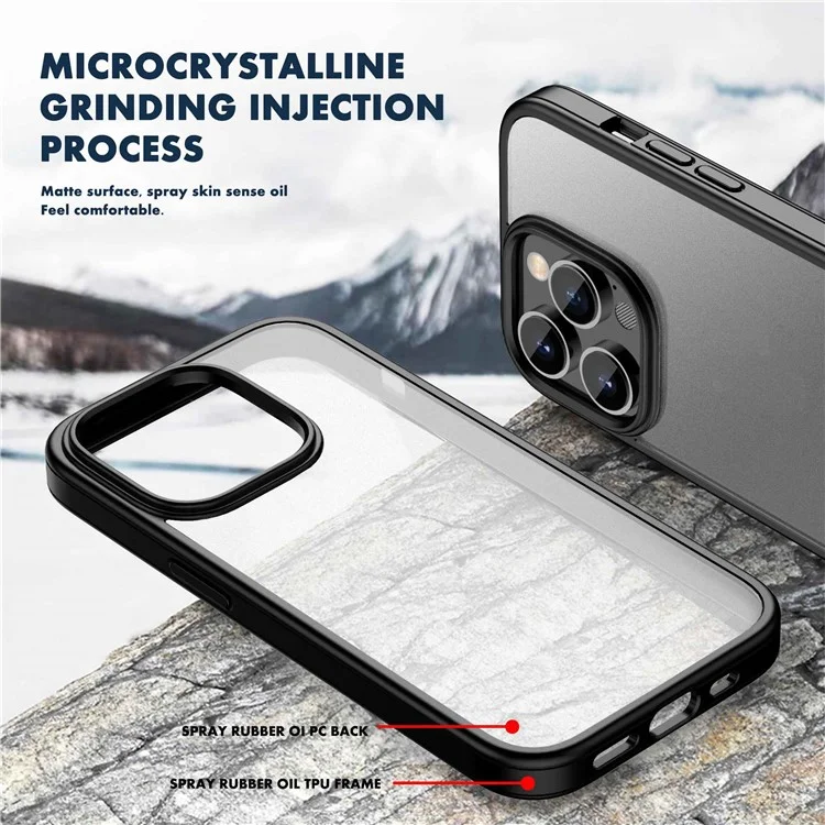IPAKY For iPhone 14 Pro Max 6.7 inch Rubberized Phone Case Soft TPU Frame Hard PC Back Skin-touch Protective Cover - Black