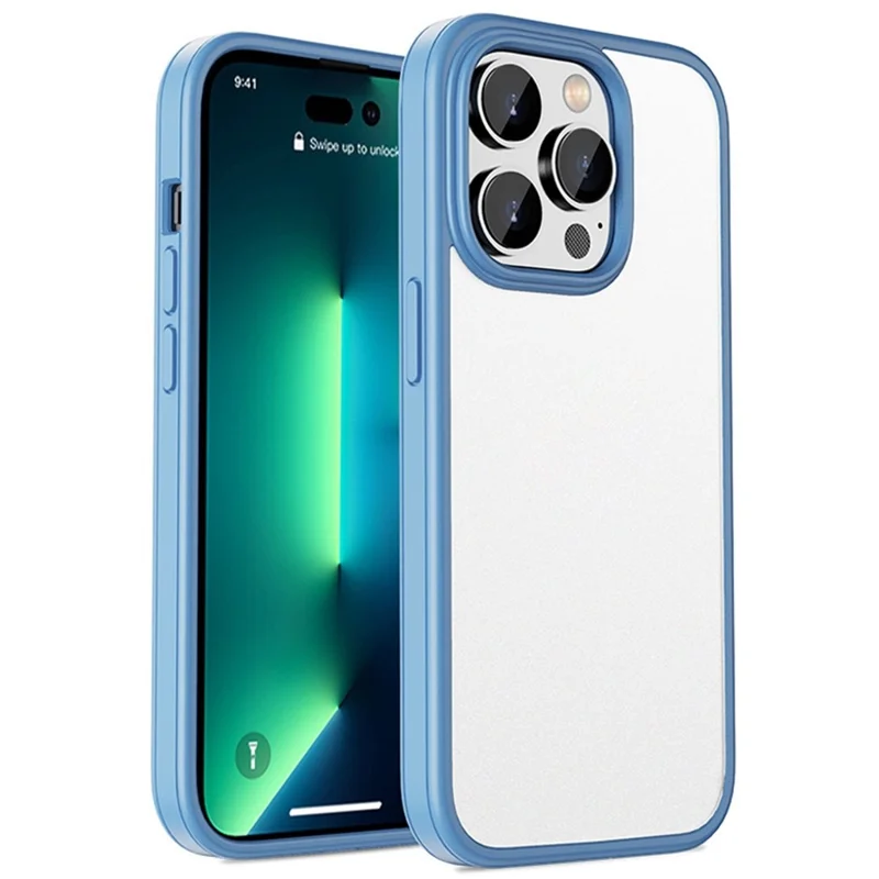IPAKY For iPhone 14 Pro Max 6.7 inch Rubberized Phone Case Soft TPU Frame Hard PC Back Skin-touch Protective Cover - Baby Blue