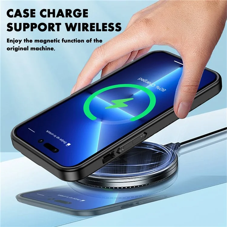 Ipaky Para Iphone 14 Plus Anti-fall Case TPU+PC Teléfono Móvil Protección Contra la Contraportada Soporte Inalámbrico Carga Inalámbrica - Negro