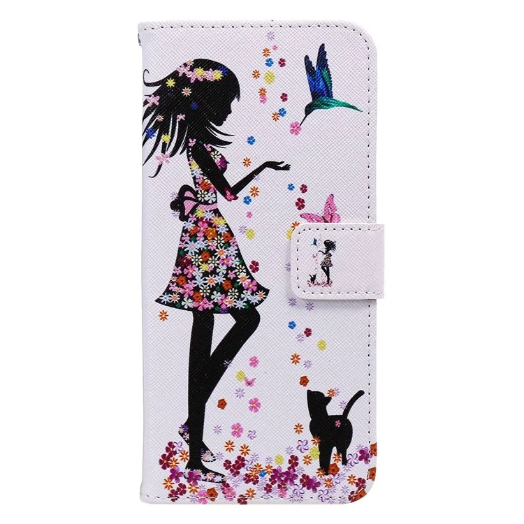 Pour Iphone 14 Pro 6,1 Pouces Patriage Impression en Cuir Série 2 Case de Téléphone à Étape Choc Socle Magnétique Couvrette de Portefeuille de Revers en Cuir pu - Femme et Chat