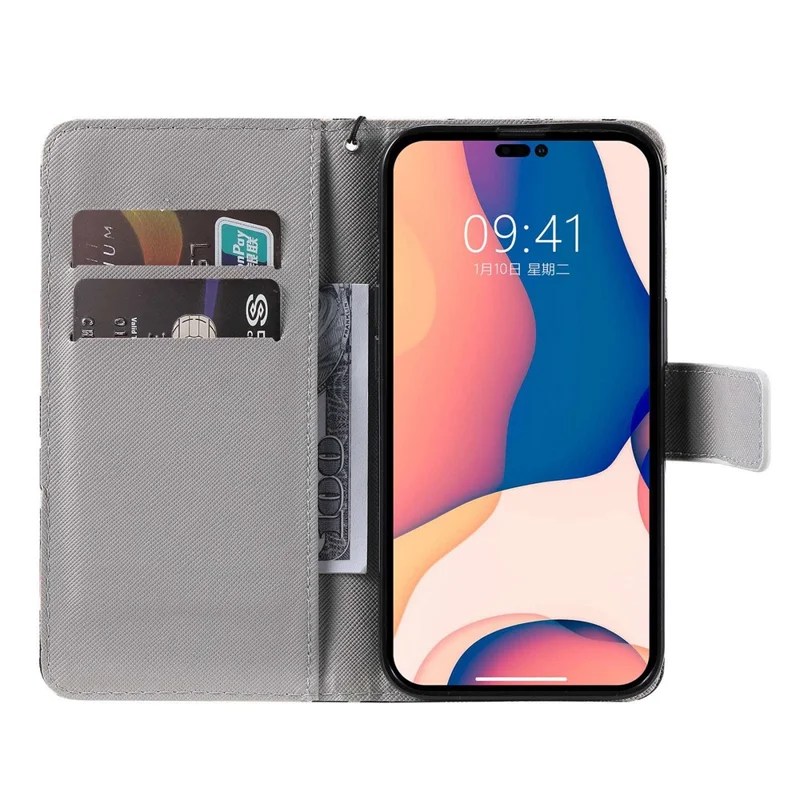 For iPhone 14 Plus Pattern Printing Leather Series-2 Shockproof Phone Flip Wallet Case Stand Anti-scratch Magnetic Clasp PU Leather Protective Cover - Cat