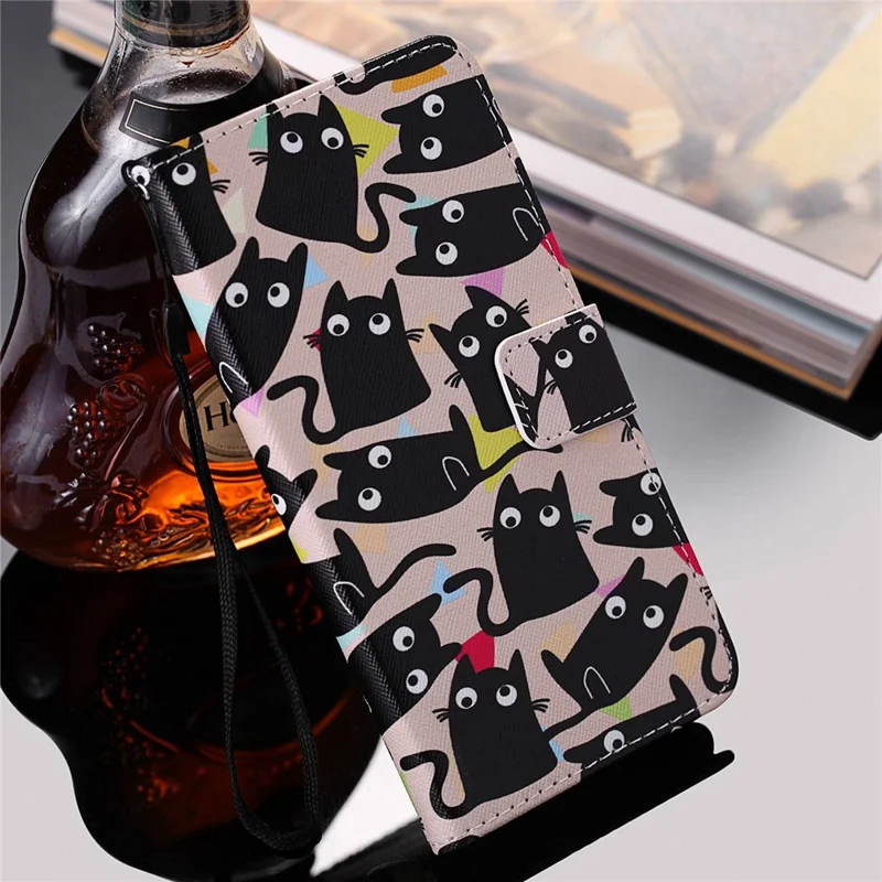 For iPhone 14 Plus Pattern Printing Leather Series-2 Shockproof Phone Flip Wallet Case Stand Anti-scratch Magnetic Clasp PU Leather Protective Cover - Cat