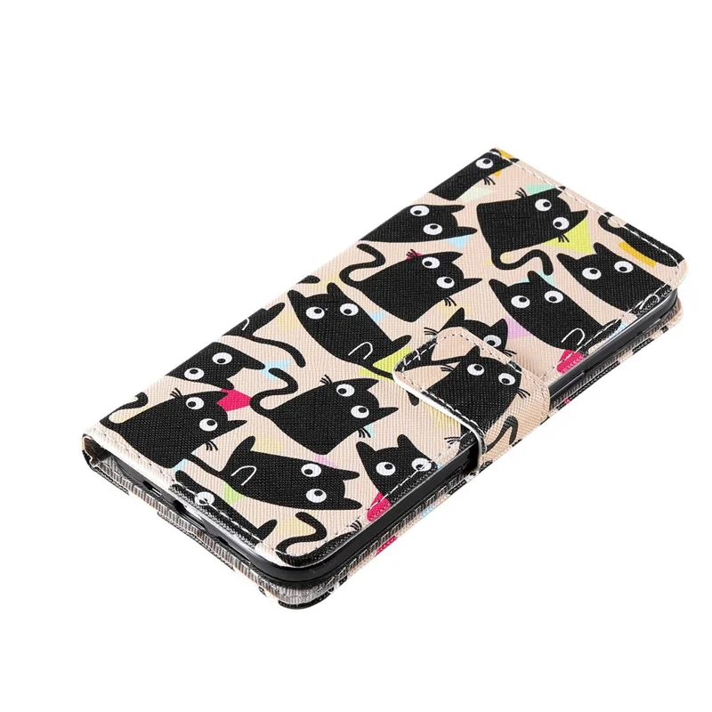 For iPhone 14 Plus Pattern Printing Leather Series-2 Shockproof Phone Flip Wallet Case Stand Anti-scratch Magnetic Clasp PU Leather Protective Cover - Cat