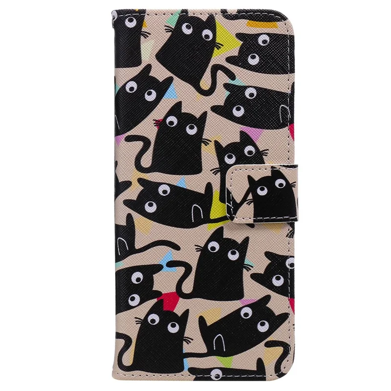 For iPhone 14 Plus Pattern Printing Leather Series-2 Shockproof Phone Flip Wallet Case Stand Anti-scratch Magnetic Clasp PU Leather Protective Cover - Cat