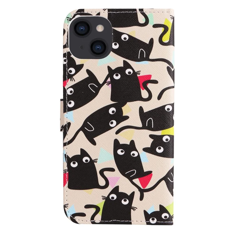 For iPhone 14 Plus Pattern Printing Leather Series-2 Shockproof Phone Flip Wallet Case Stand Anti-scratch Magnetic Clasp PU Leather Protective Cover - Cat