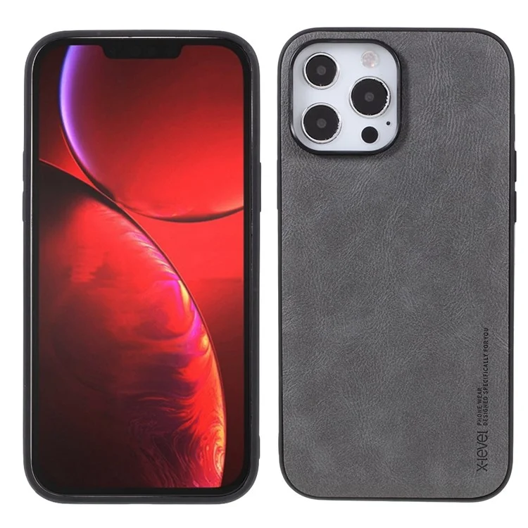 Custodia per telefono X-LEVEL Anti-graffio per iPhone 14 Pro Max 6,7 pollici, serie Bojue-3 Vintage Style PU Leather Coated TPU Protective Anti-drop Back Cover - Grigio