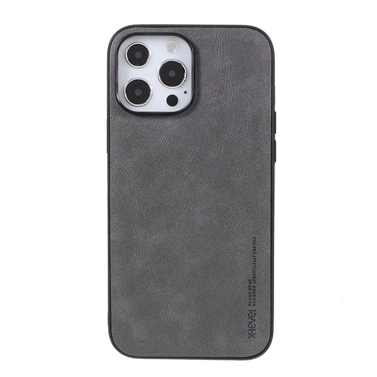 Custodia per telefono X-LEVEL Anti-graffio per iPhone 14 Pro Max 6,7 pollici, serie Bojue-3 Vintage Style PU Leather Coated TPU Protective Anti-drop Back Cover - Grigio