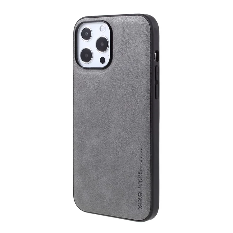 Custodia per telefono X-LEVEL Anti-graffio per iPhone 14 Pro Max 6,7 pollici, serie Bojue-3 Vintage Style PU Leather Coated TPU Protective Anti-drop Back Cover - Grigio