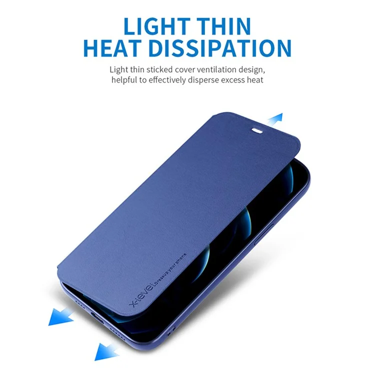 X-LEVEL Colorful-2 Series For iPhone 14 Plus Phone Flip Cover Stand Full Covering PU Leather Mobile Phone Case - Dark Blue
