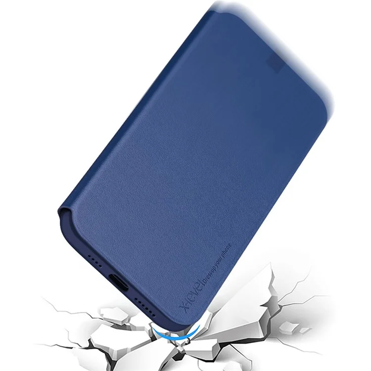 X-LEVEL Colorful-2 Series For iPhone 14 Plus Phone Flip Cover Stand Full Covering PU Leather Mobile Phone Case - Dark Blue