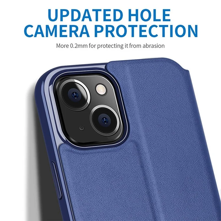 X-LEVEL Colorful-2 Series For iPhone 14 Plus Phone Flip Cover Stand Full Covering PU Leather Mobile Phone Case - Dark Blue
