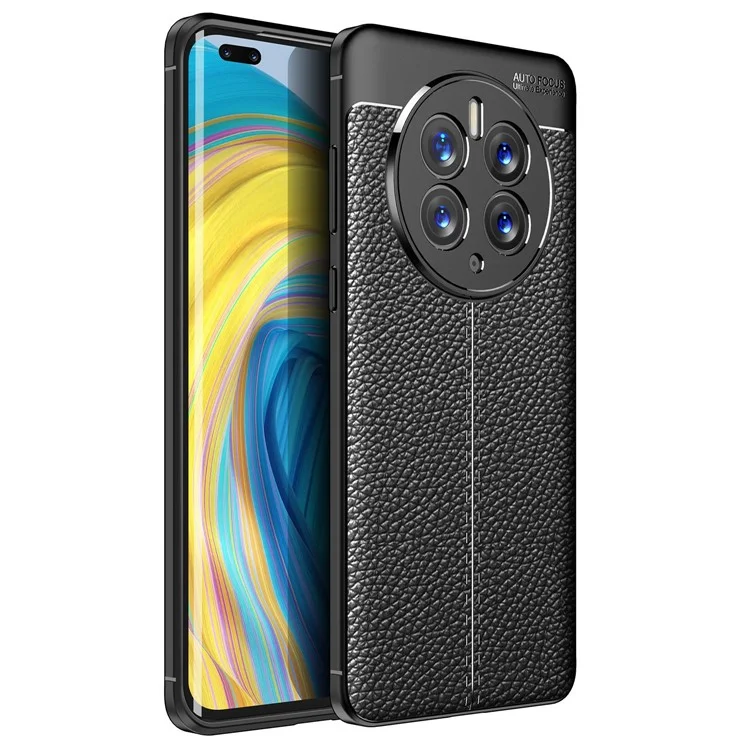 Pour Huawei Mate 50 Pro Litchi Texture TPU Phone Case Precise Cutout Camera Protection Cover - Black