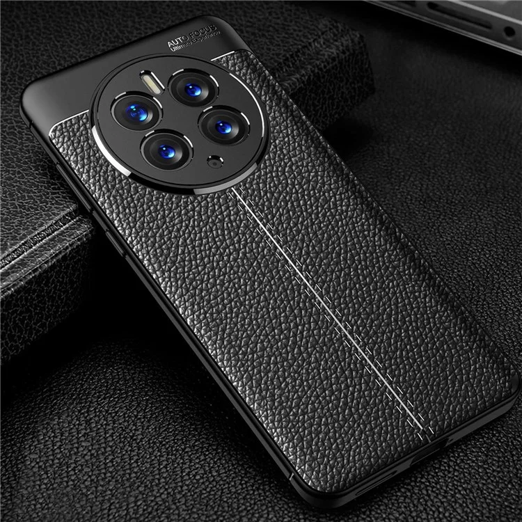 Pour Huawei Mate 50 Pro Litchi Texture TPU TPU Téléphone Couvre de Protection Contre la Caméra de Découpe Précise - le Noir