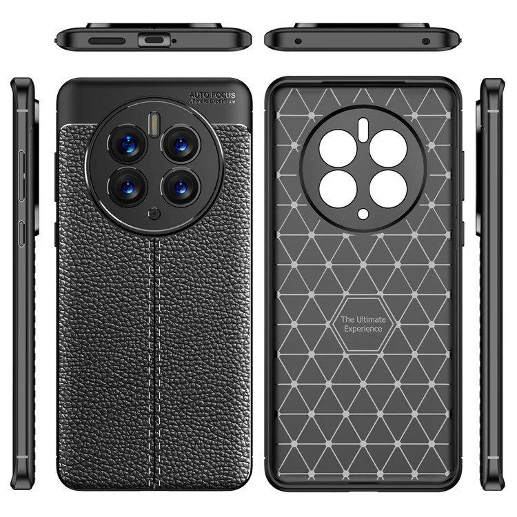 Pour Huawei Mate 50 Pro Litchi Texture TPU Phone Case Precise Cutout Camera Protection Cover - Black