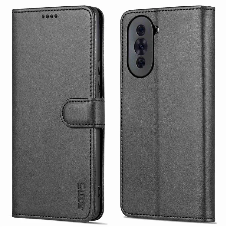 AZNS para Huawei nova 10 Pro 4G Stand Wallet Funda de Teléfono de Piel de PU Funda Interior Suave de TPU - Negro