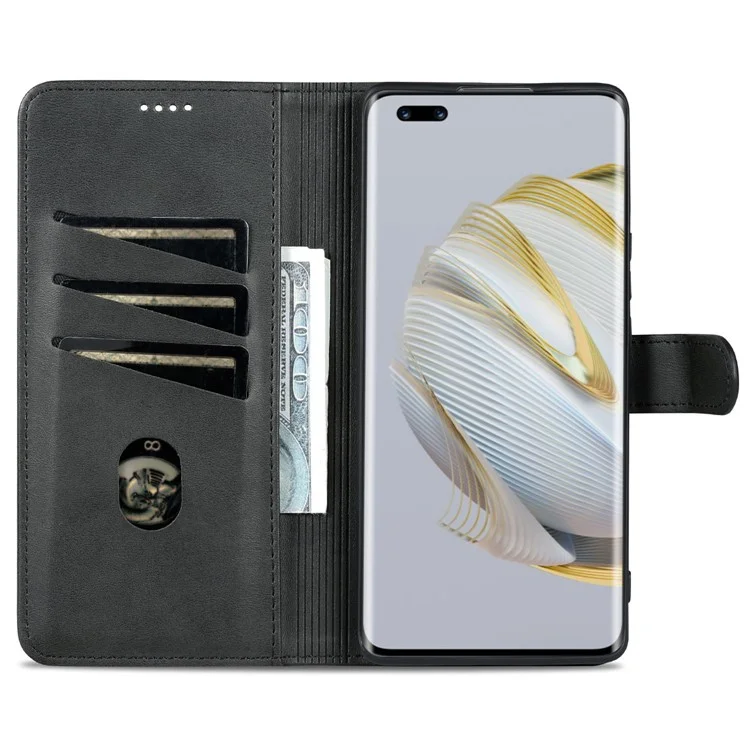 AZNS para Huawei nova 10 Pro 4G Stand Wallet Funda de Teléfono de Piel de PU Funda Interior Suave de TPU - Negro