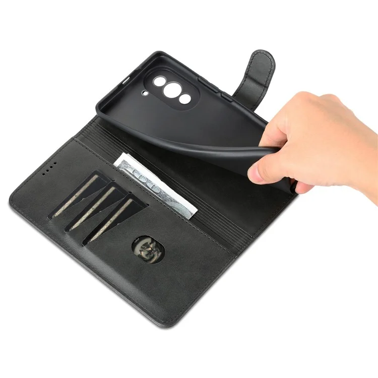 AZNS para Huawei nova 10 Pro 4G Stand Wallet Funda de Teléfono de Piel de PU Funda Interior Suave de TPU - Negro