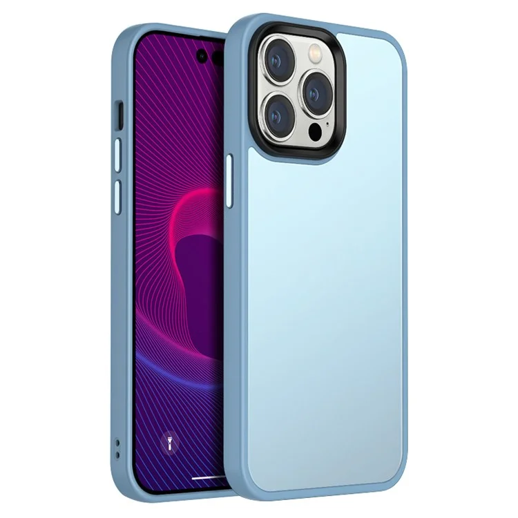 For iPhone 14 Pro Max 6.7 inch Matte Anti-stains TPU+PC Phone Case Anti-fall Shockproof Lens Protection Shell - Baby Blue