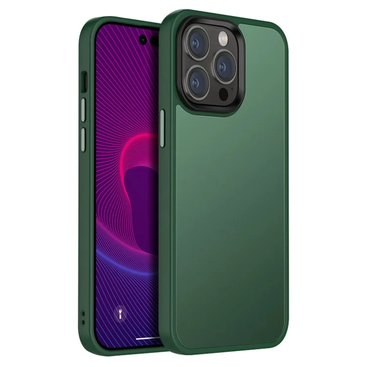 Para iPhone 14 Pro 6.1 polegadas Anti-queda Fosca Anti-manchas TPU+PC Capa de Telefone Light Slim Lens Protection Back Cover - Verde Enegrecido