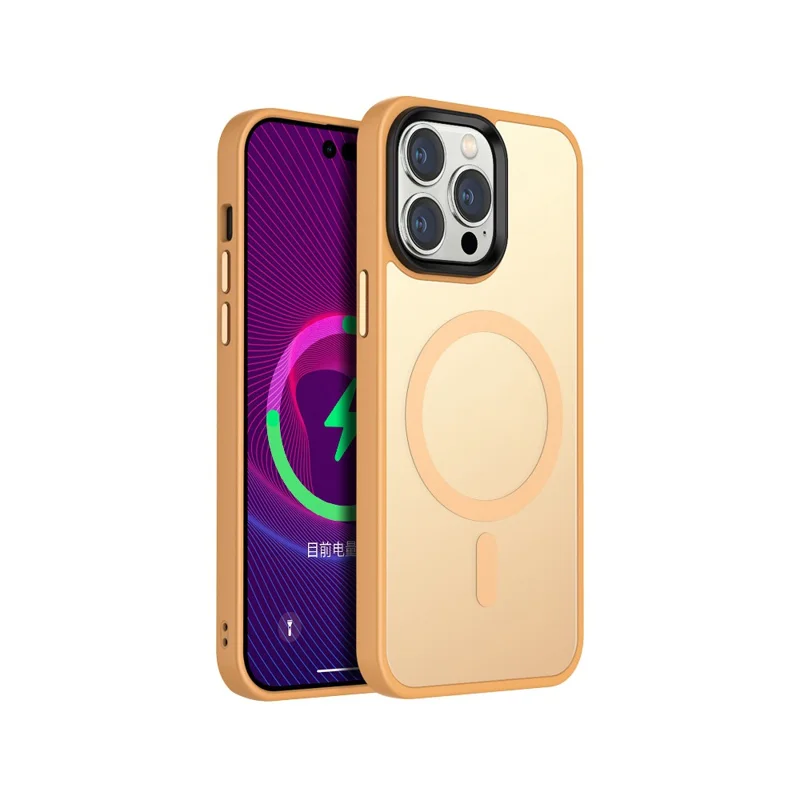 For iPhone 14 Plus Compatible with MagSafe Wireless Charging Phone Case Matte Anti-fingerprint TPU + PC Hybrid Cover - Orange