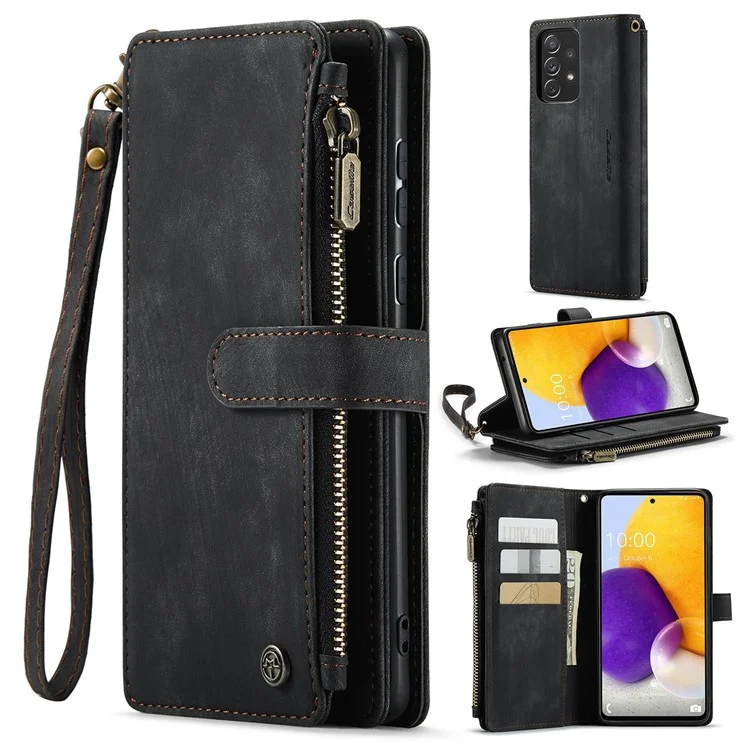Série Caseme C30 Pour Samsung Galaxy A72 4G / Couverture en Cuir PU en Poche à Zétre 5G Plusieurs Emplacements de Cartes Shell du Téléphone - le Noir