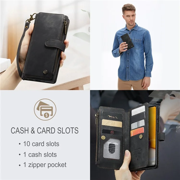 Série Caseme C30 Pour Samsung Galaxy A72 4G / Couverture en Cuir PU en Poche à Zétre 5G Plusieurs Emplacements de Cartes Shell du Téléphone - le Noir