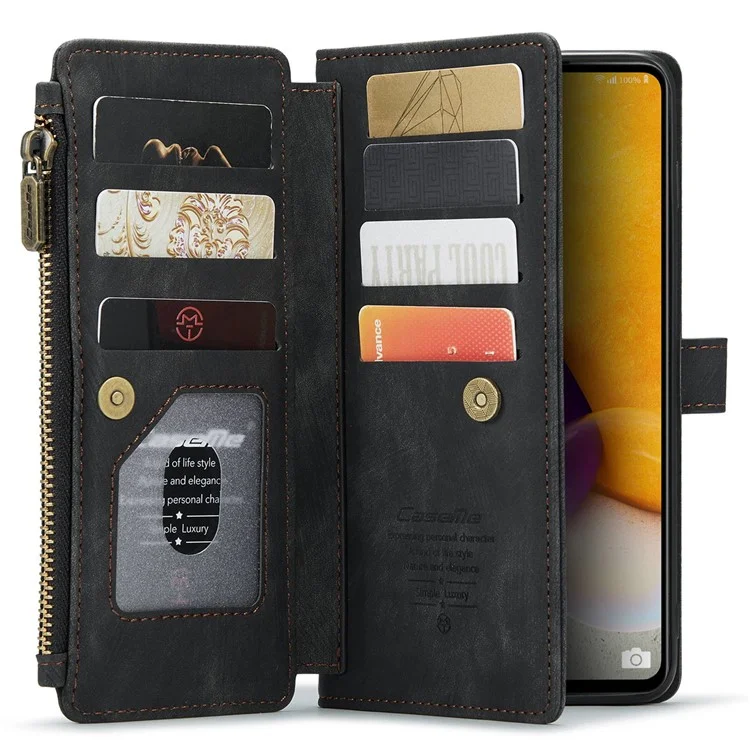 Série Caseme C30 Pour Samsung Galaxy A72 4G / Couverture en Cuir PU en Poche à Zétre 5G Plusieurs Emplacements de Cartes Shell du Téléphone - le Noir