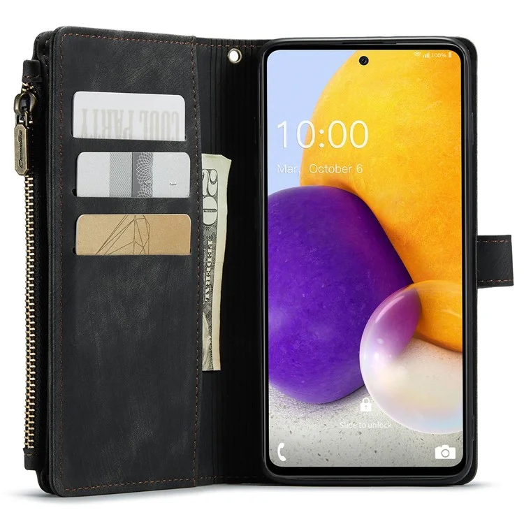 Série Caseme C30 Pour Samsung Galaxy A72 4G / Couverture en Cuir PU en Poche à Zétre 5G Plusieurs Emplacements de Cartes Shell du Téléphone - le Noir