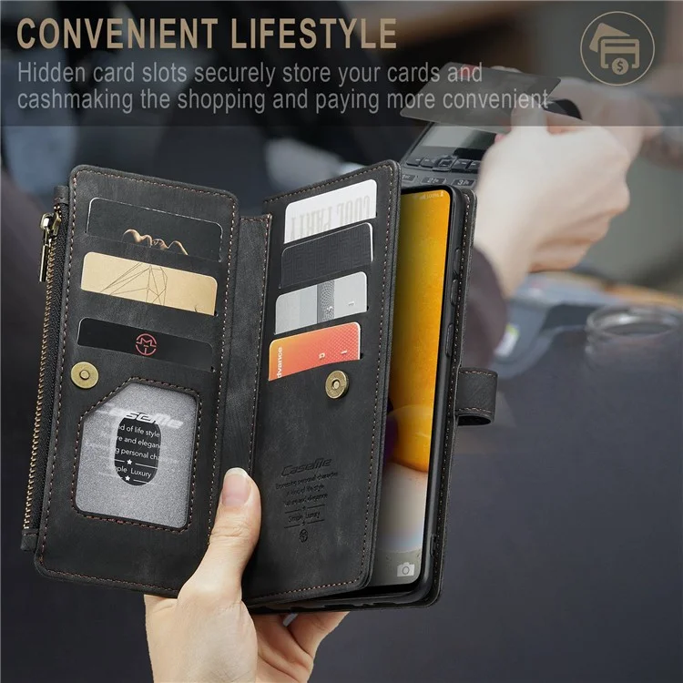 Série Caseme C30 Pour Samsung Galaxy A72 4G / Couverture en Cuir PU en Poche à Zétre 5G Plusieurs Emplacements de Cartes Shell du Téléphone - le Noir