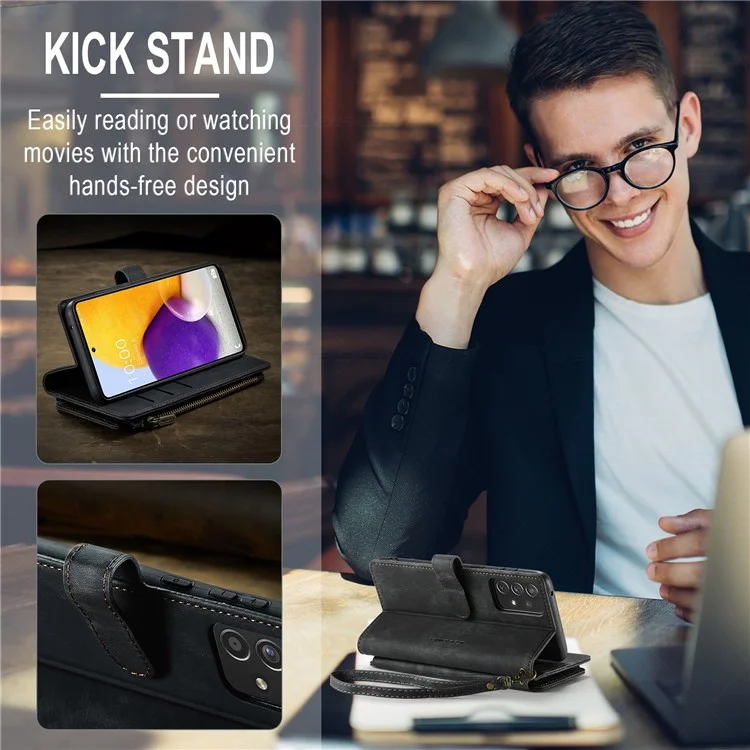Série Caseme C30 Pour Samsung Galaxy A72 4G / Couverture en Cuir PU en Poche à Zétre 5G Plusieurs Emplacements de Cartes Shell du Téléphone - le Noir