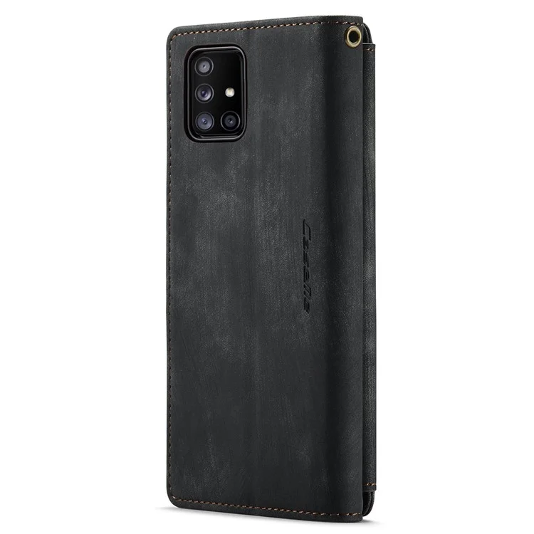 Caseme C30-serie Für Samsung Galaxy A71 4G SM-A715 Stand Reißverschluss Pocket Case Magnetic Clasp Mehrere Kartenschlitze Leder-telefonabdeckung - Schwarz