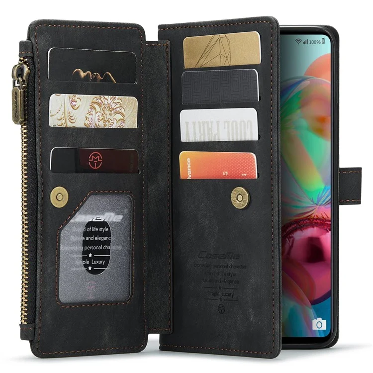 Caseme C30-serie Für Samsung Galaxy A71 4G SM-A715 Stand Reißverschluss Pocket Case Magnetic Clasp Mehrere Kartenschlitze Leder-telefonabdeckung - Schwarz