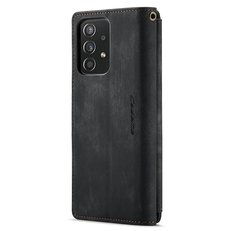 CASEME C30-Serie für Samsung Galaxy A52 4G / 5G / 52s 5G PU-Leder-Standfuß-Geldbörsen-Handyhülle mit mehreren Kartenfächern und Reißverschlusstasche - Schwarz
