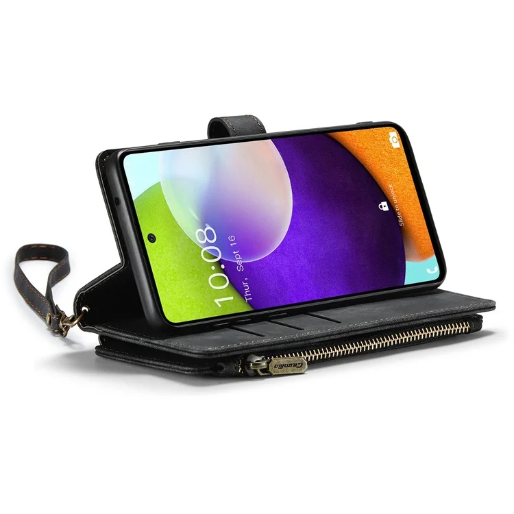 CASEME C30-Serie für Samsung Galaxy A52 4G / 5G / 52s 5G PU-Leder-Standfuß-Geldbörsen-Handyhülle mit mehreren Kartenfächern und Reißverschlusstasche - Schwarz