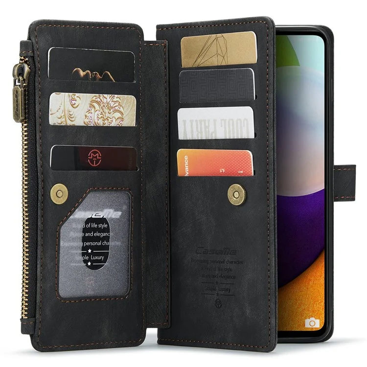 CASEME C30-Serie für Samsung Galaxy A52 4G / 5G / 52s 5G PU-Leder-Standfuß-Geldbörsen-Handyhülle mit mehreren Kartenfächern und Reißverschlusstasche - Schwarz