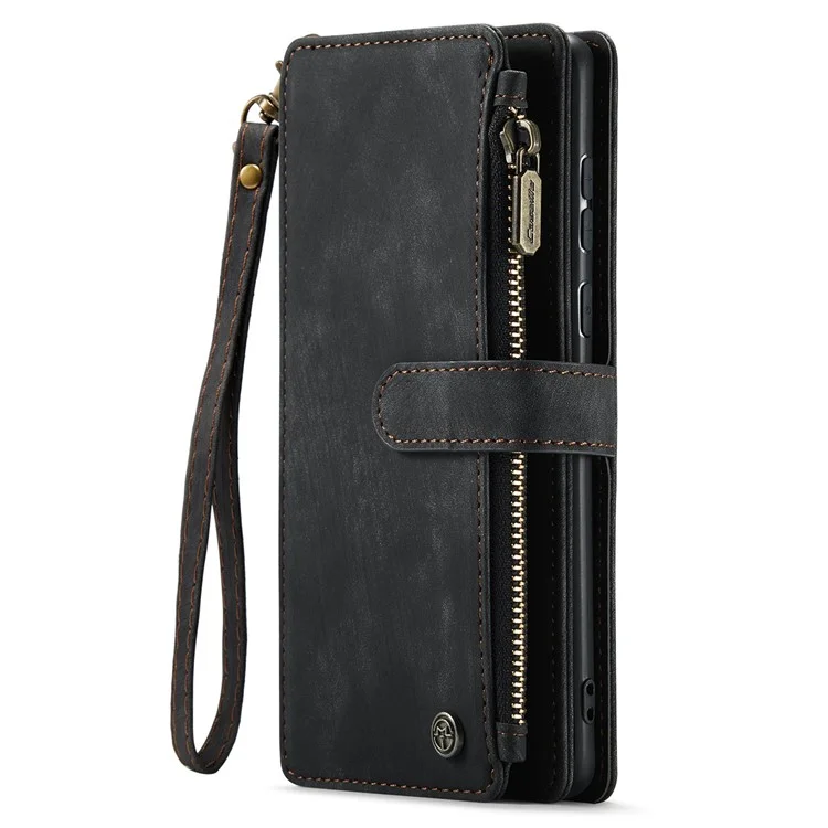 For Samsung Galaxy A51 4G SM-A515 Phone Cases with Strap CASEME C30 Zipper Multiple Card Holder PU Leather Cover - Black