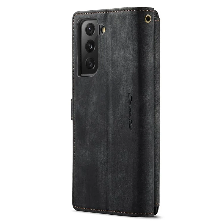 For Samsung Galaxy S22 5G Phone Cases with Strap CASEME C30 Zipper Multiple Card Holder PU Leather Cover - Black