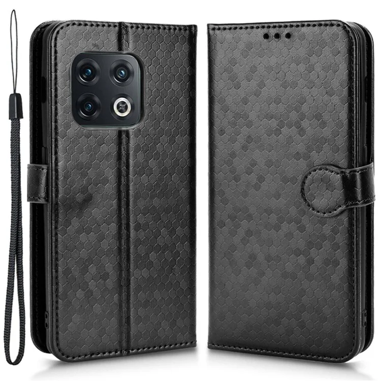 Para o OnePlus 10 Pro 5G Padrão de Ponto Impressa Follio Flip Phone Case PU Cover de Proteção de Couro Com Carteira de Suporte - Preto