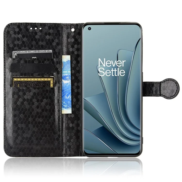 Para o OnePlus 10 Pro 5G Padrão de Ponto Impressa Follio Flip Phone Case PU Cover de Proteção de Couro Com Carteira de Suporte - Preto