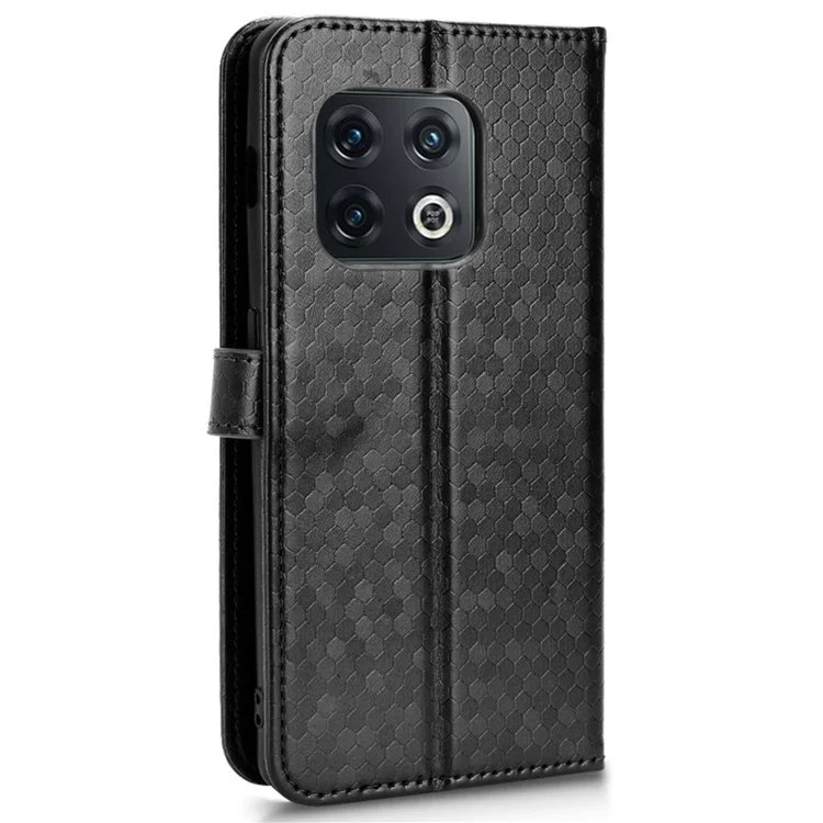 Para o OnePlus 10 Pro 5G Padrão de Ponto Impressa Follio Flip Phone Case PU Cover de Proteção de Couro Com Carteira de Suporte - Preto