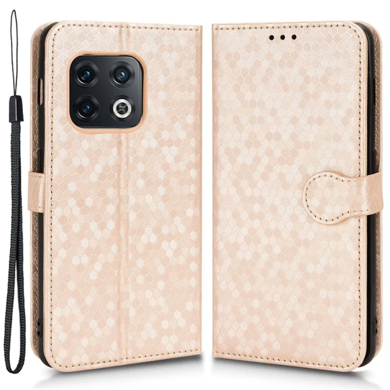 For OnePlus 10 Pro 5G Dot Pattern Imprinted Folio Flip Phone Case PU Leather Protective Cover with Stand Wallet - Rose Gold