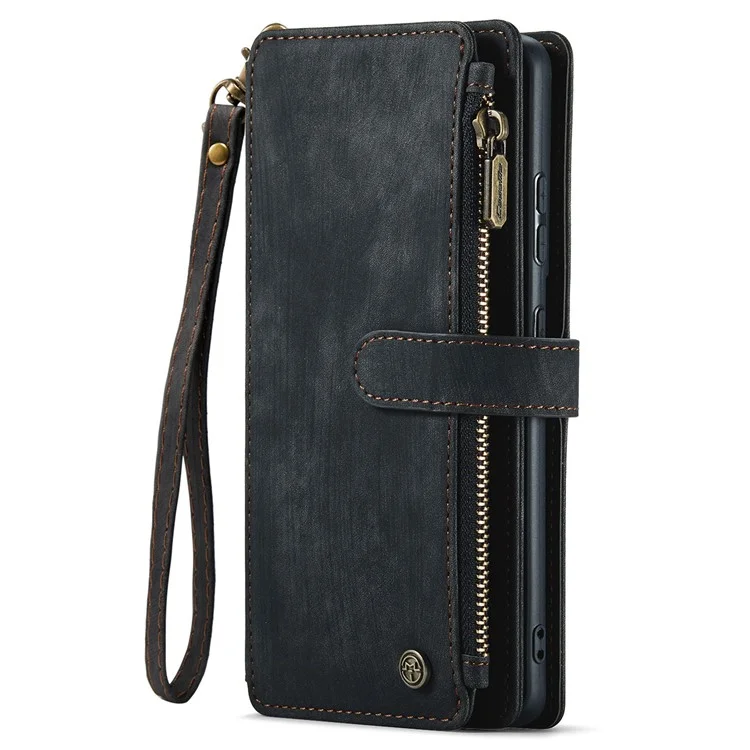 For Samsung Galaxy S21 Ultra 5G Phone Cases with Strap CASEME C30 Zipper Multiple Card Holder PU Leather Cover - Black