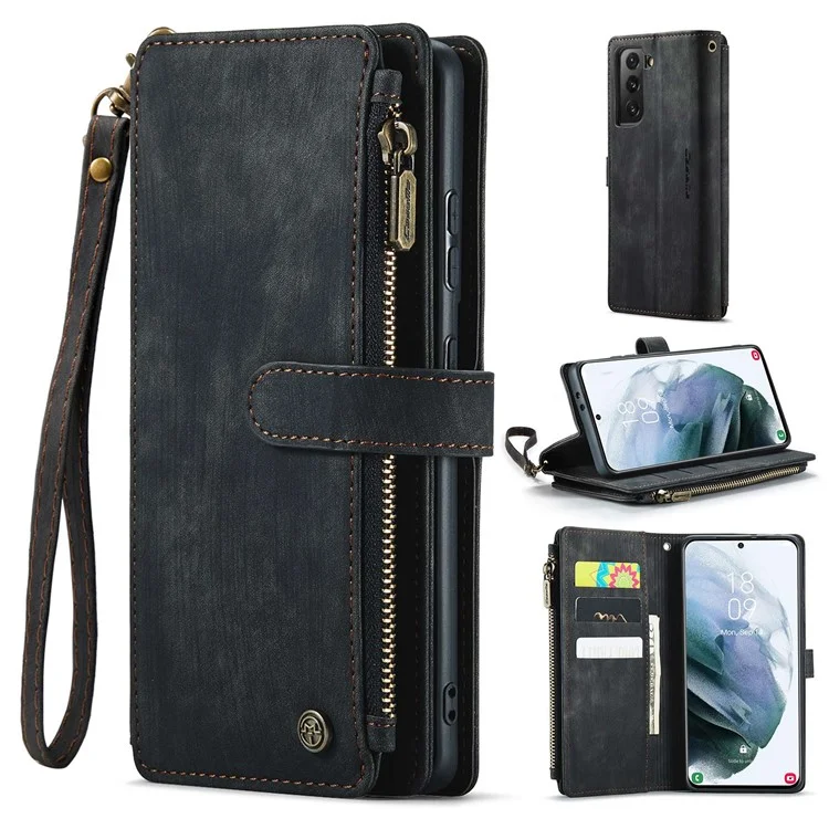 Caseme C30 Серия Антидобого Телефонного Кошелька Для Samsung Galaxy S21+ 5G, Несколько Слотов Для Карманных Слотов Shockper Pocket Cover Cover pu - Черный