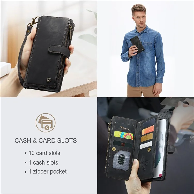 Caseme C30 Серия Антидобого Телефонного Кошелька Для Samsung Galaxy S21+ 5G, Несколько Слотов Для Карманных Слотов Shockper Pocket Cover Cover pu - Черный