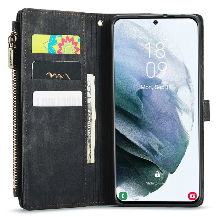 Caseme C30 Серия Антидобого Телефонного Кошелька Для Samsung Galaxy S21+ 5G, Несколько Слотов Для Карманных Слотов Shockper Pocket Cover Cover pu - Черный