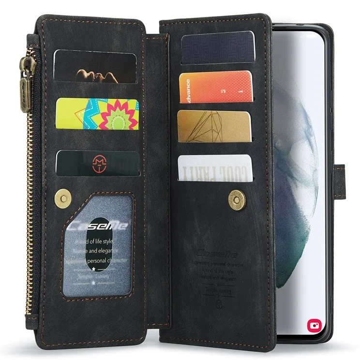 Caseme C30 Серия Антидобого Телефонного Кошелька Для Samsung Galaxy S21+ 5G, Несколько Слотов Для Карманных Слотов Shockper Pocket Cover Cover pu - Черный